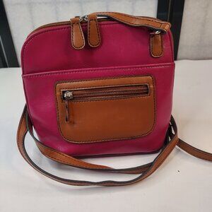 Jaclyn Smith Vintage Classic Pink and Brown Faux Leather Crossbody Purse Small